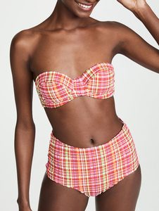 Frauen-Bikini-Klage-Plaid-Muster-trägerlose ärmellose Sommer-Str
