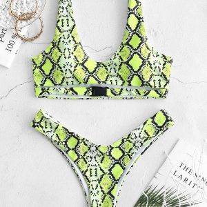 ZAFUL Snakeskin Animal Print Buckle Bikini Set